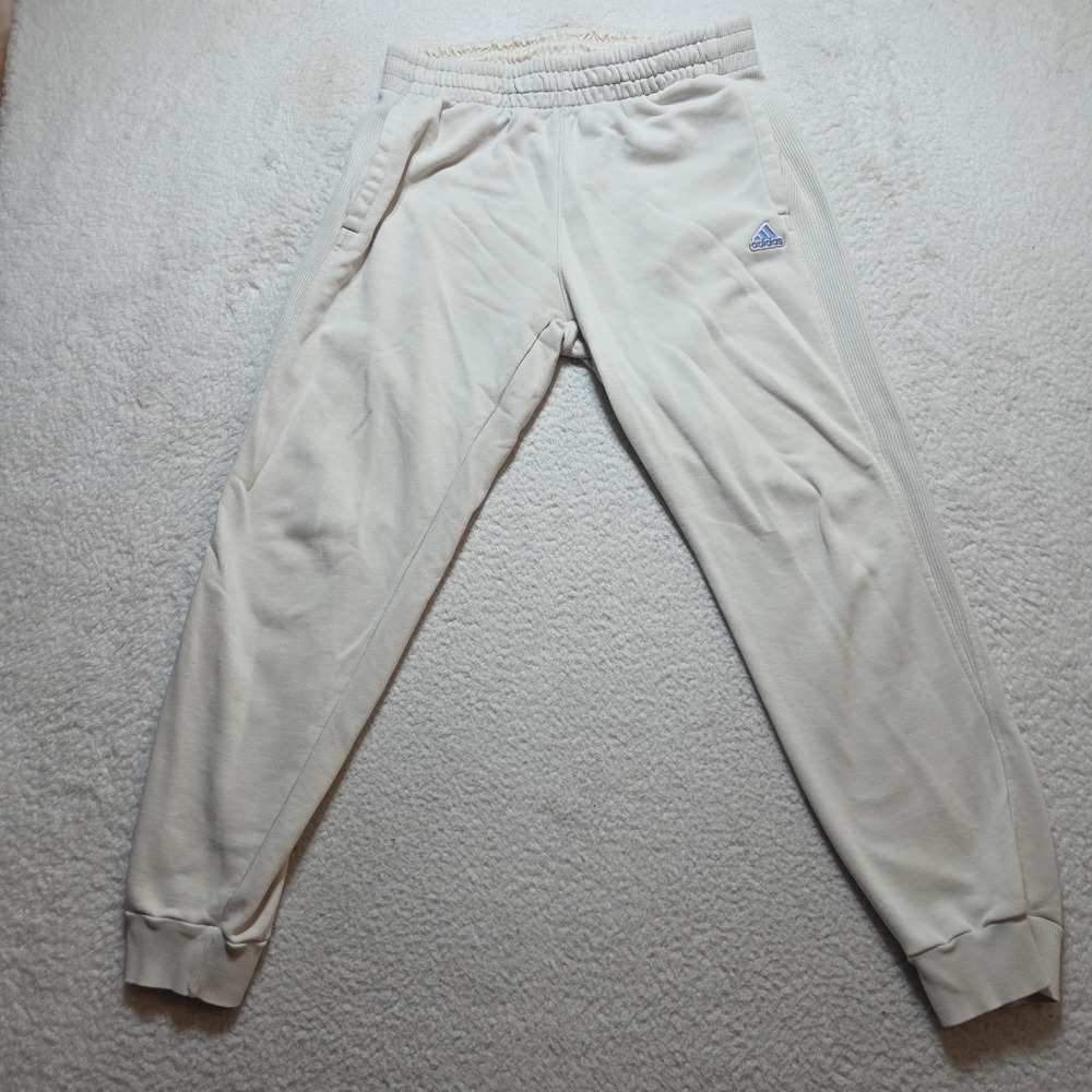 Adidas Womens Sweatpant Joggers Creme Drawstring Fleece Size Large Drawstring